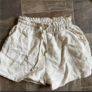 Princess Polly High Waist Cream Linen Shorts